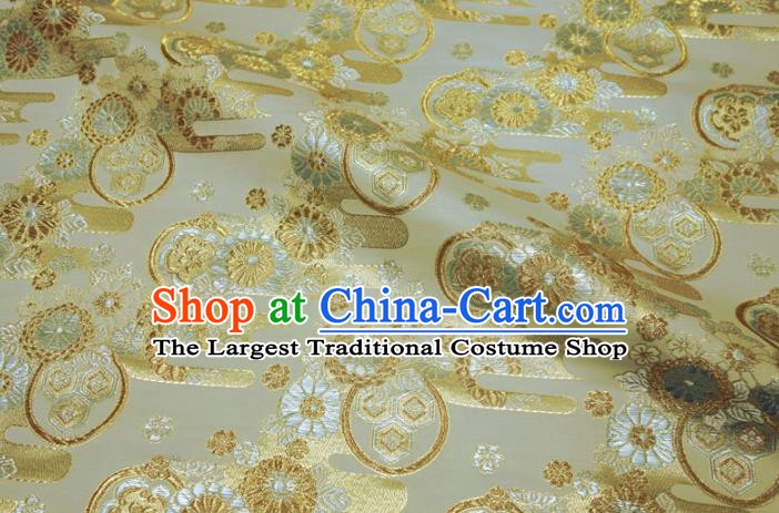 Asian Japanese Nishijin Tapestry Satin Kimono Cloth Fabric Traditional Chrysanthemum Pattern Design Golden Brocade