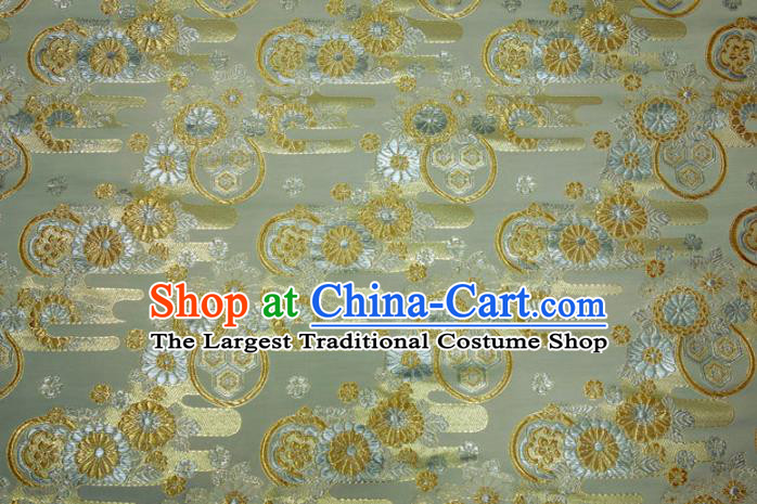 Asian Japanese Nishijin Tapestry Satin Kimono Cloth Fabric Traditional Chrysanthemum Pattern Design Golden Brocade