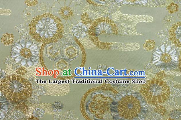 Asian Japanese Nishijin Tapestry Satin Kimono Cloth Fabric Traditional Chrysanthemum Pattern Design Golden Brocade
