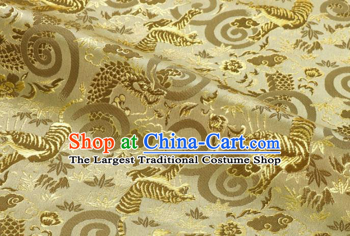 Asian Traditional Dragon Tiger Pattern Design Brocade Japanese Kimono Nishijin Tapestry Satin Golden Cloth Fabric