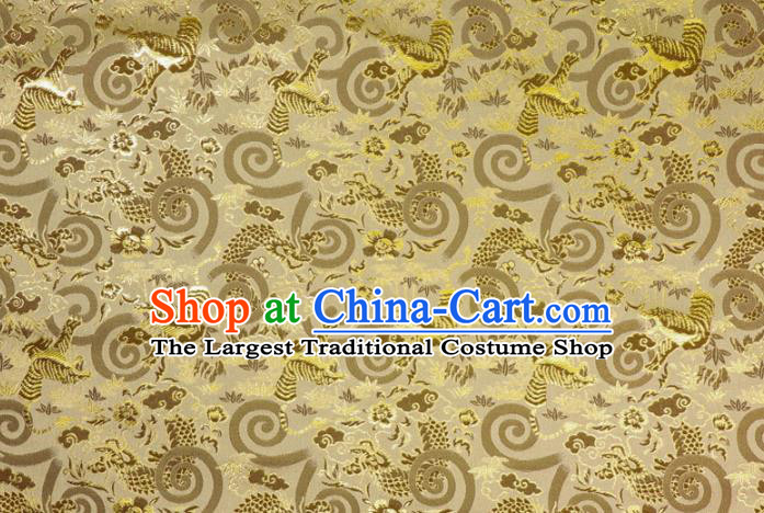 Asian Traditional Dragon Tiger Pattern Design Brocade Japanese Kimono Nishijin Tapestry Satin Golden Cloth Fabric