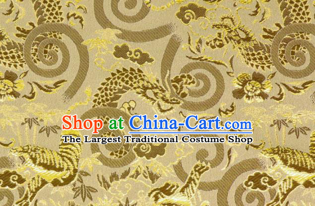 Asian Traditional Dragon Tiger Pattern Design Brocade Japanese Kimono Nishijin Tapestry Satin Golden Cloth Fabric