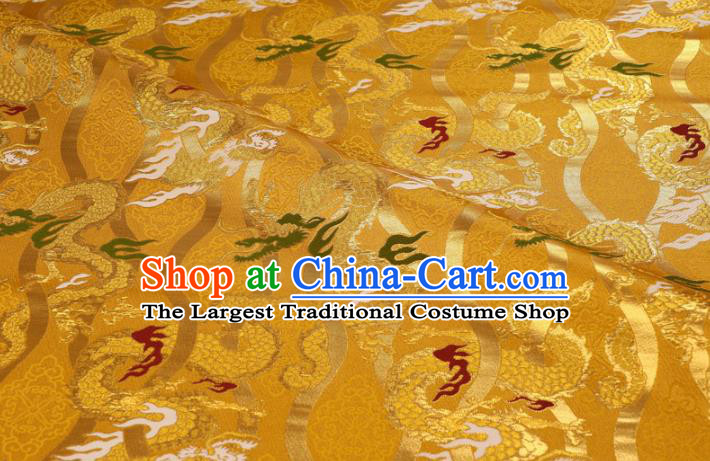 Asian Traditional Dragon Pattern Design Brocade Golden Damask Nishijin Tapestry Satin Fabric Japanese Kimono Cloth