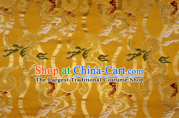 Asian Traditional Dragon Pattern Design Brocade Golden Damask Nishijin Tapestry Satin Fabric Japanese Kimono Cloth