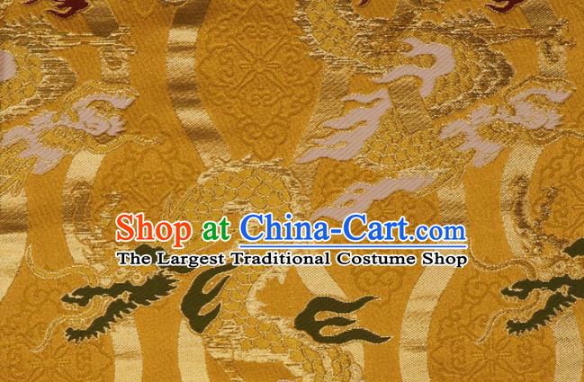 Asian Traditional Dragon Pattern Design Brocade Golden Damask Nishijin Tapestry Satin Fabric Japanese Kimono Cloth