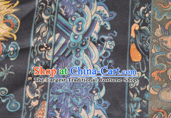 Chinese Classical Dragon Pattern Silk Drapery Traditional Cheongsam Gambiered Guangdong Gauze Navy Silk Fabric