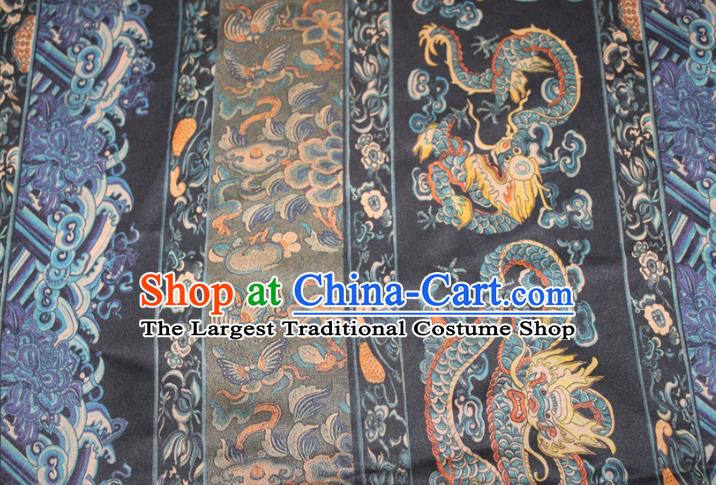 Chinese Classical Dragon Pattern Silk Drapery Traditional Cheongsam Gambiered Guangdong Gauze Navy Silk Fabric
