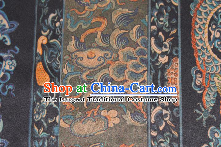 Chinese Classical Dragon Pattern Silk Drapery Traditional Cheongsam Gambiered Guangdong Gauze Navy Silk Fabric
