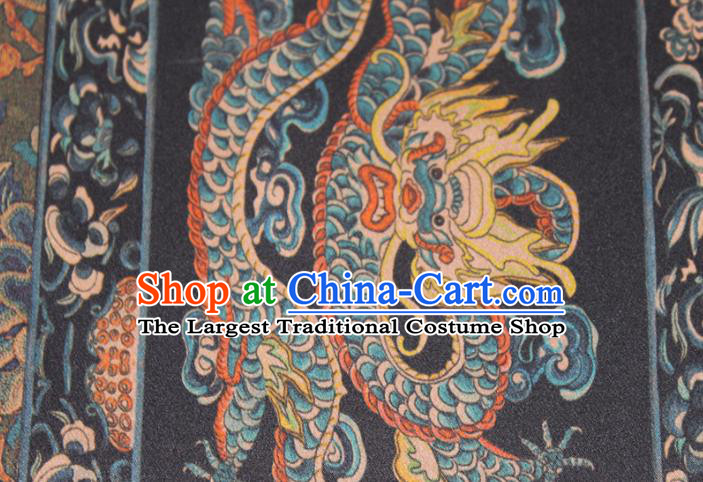 Chinese Classical Dragon Pattern Silk Drapery Traditional Cheongsam Gambiered Guangdong Gauze Navy Silk Fabric