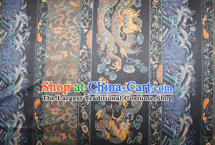 Chinese Classical Dragon Pattern Silk Drapery Traditional Cheongsam Gambiered Guangdong Gauze Navy Silk Fabric