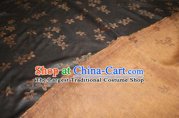 Chinese Classical Clover Pattern Silk Drapery Traditional Cheongsam Gambiered Guangdong Gauze Black Silk Fabric