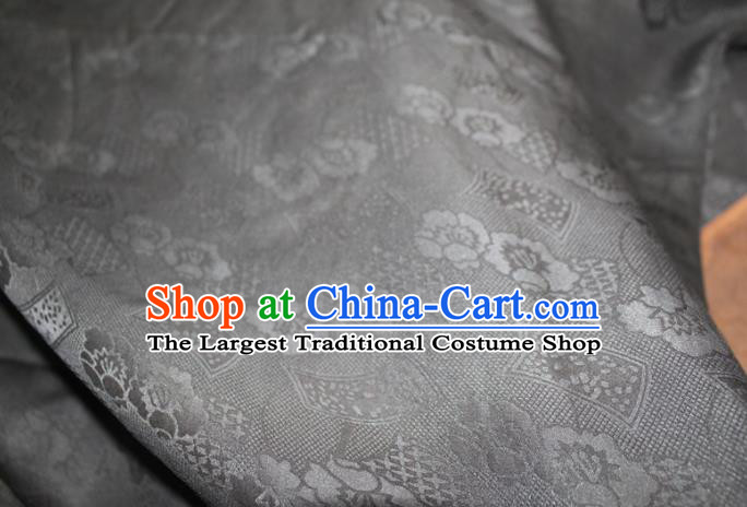 Chinese Black Silk Fabric Classical Flowers Pattern Silk Drapery Traditional Cheongsam Gambiered Guangdong Gauze