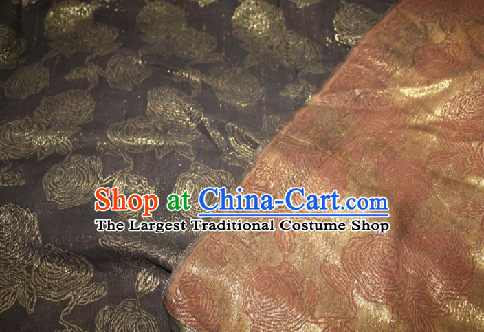 Chinese Classical Gilding Rose Pattern Silk Drapery Black Silk Fabric Traditional Cheongsam Gambiered Guangdong Gauze