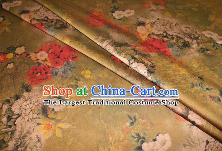 Chinese Traditional Fabric Cheongsam Ginger Gambiered Guangdong Gauze Classical Peony Pattern Silk Drapery