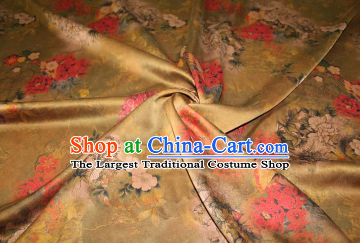 Chinese Traditional Fabric Cheongsam Ginger Gambiered Guangdong Gauze Classical Peony Pattern Silk Drapery