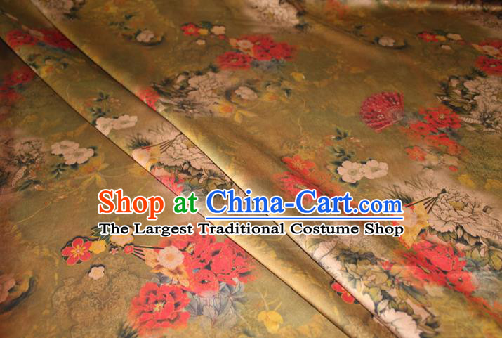 Chinese Traditional Fabric Cheongsam Ginger Gambiered Guangdong Gauze Classical Peony Pattern Silk Drapery