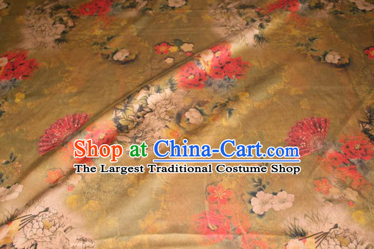 Chinese Traditional Fabric Cheongsam Ginger Gambiered Guangdong Gauze Classical Peony Pattern Silk Drapery