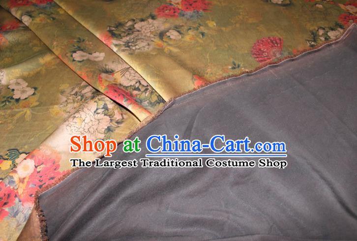 Chinese Traditional Fabric Cheongsam Ginger Gambiered Guangdong Gauze Classical Peony Pattern Silk Drapery