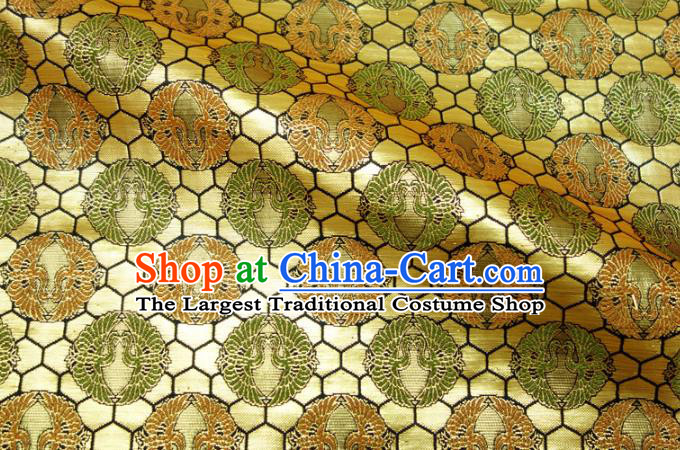 Asian Japanese Nishijin Tapestry Satin Traditional Pattern Design Golden Brocade Kimono Cloth Fabric