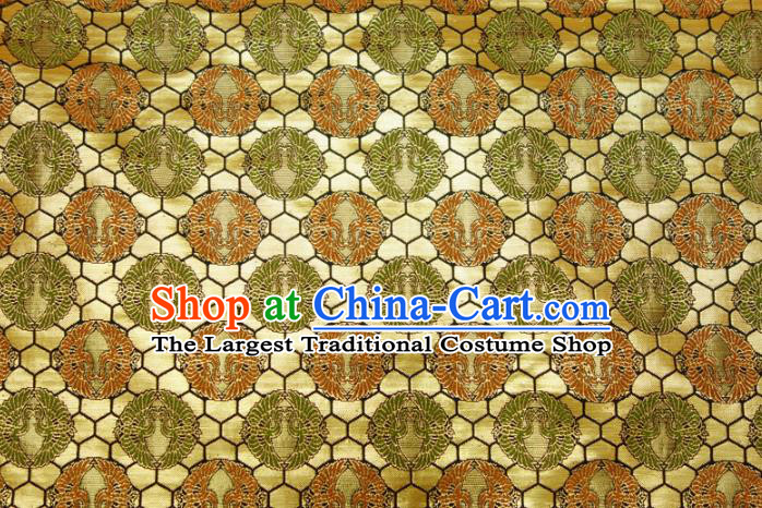 Asian Japanese Nishijin Tapestry Satin Traditional Pattern Design Golden Brocade Kimono Cloth Fabric