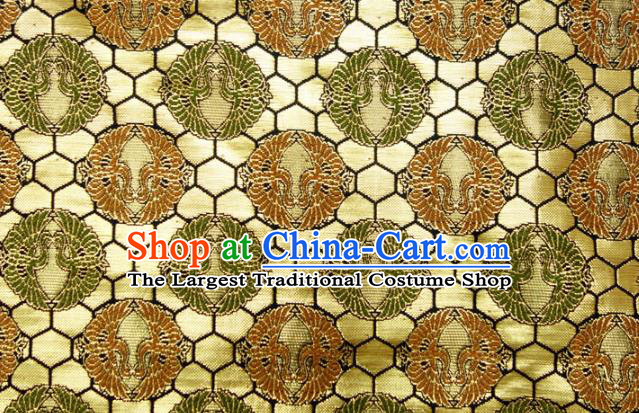 Asian Japanese Nishijin Tapestry Satin Traditional Pattern Design Golden Brocade Kimono Cloth Fabric