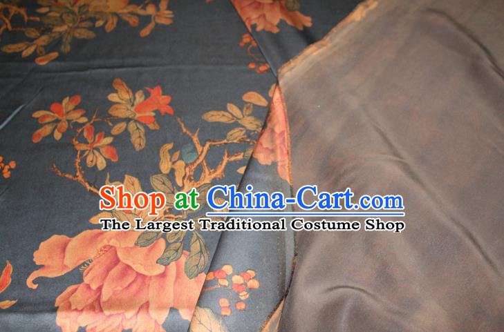 Chinese Traditional Cheongsam Navy Gambiered Guangdong Gauze Fabric Classical Peony Pattern Silk Drapery