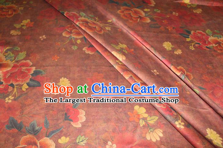 Chinese Traditional Cheongsam Red Gambiered Guangdong Gauze Fabric Classical Peony Pattern Silk Drapery