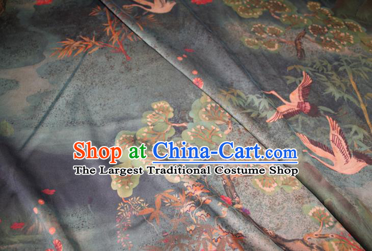 Chinese Classical Pine Cranes Pattern Silk Drapery Deep Green Gambiered Guangdong Gauze Traditional Cheongsam Fabric