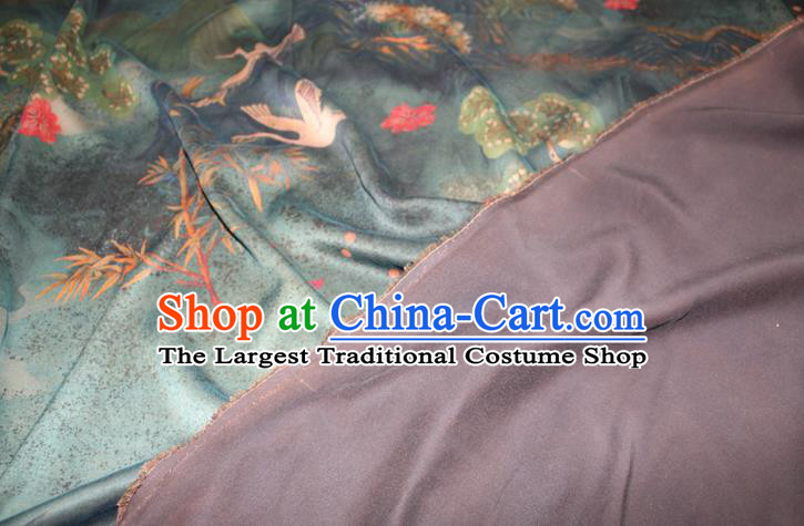 Chinese Classical Pine Cranes Pattern Silk Drapery Deep Green Gambiered Guangdong Gauze Traditional Cheongsam Fabric