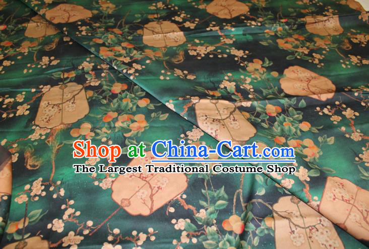 Chinese Classical Plum Fan Pattern Silk Drapery Traditional Cheongsam Fabric Green Gambiered Guangdong Gauze