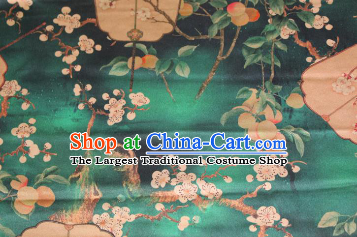 Chinese Classical Plum Fan Pattern Silk Drapery Traditional Cheongsam Fabric Green Gambiered Guangdong Gauze