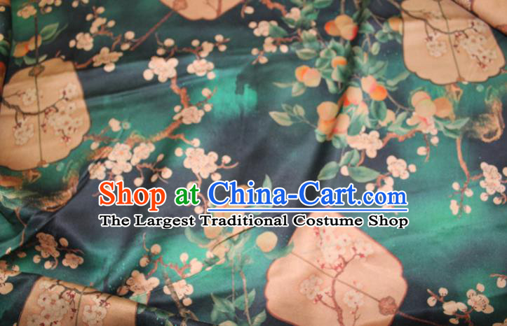 Chinese Classical Plum Fan Pattern Silk Drapery Traditional Cheongsam Fabric Green Gambiered Guangdong Gauze