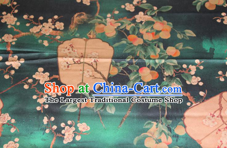 Chinese Classical Plum Fan Pattern Silk Drapery Traditional Cheongsam Fabric Green Gambiered Guangdong Gauze