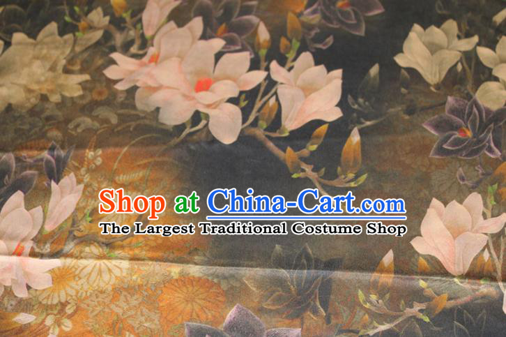 Chinese Classical Mangnolia Pattern Silk Drapery Traditional Cheongsam Gambiered Guangdong Gauze Fabric