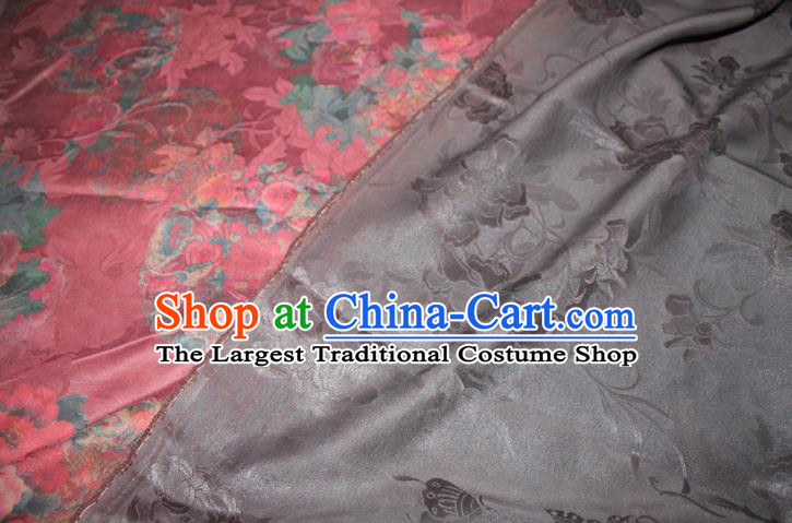 Chinese Traditional Red Gambiered Guangdong Gauze Cheongsam Satin Fabric Classical Dragon Peony Pattern Silk Drapery