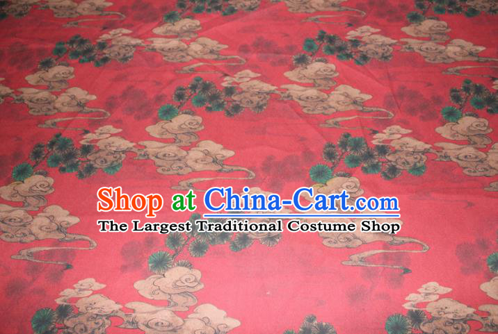 Chinese Classical Cloud Pink Pattern Silk Drapery Traditional Red Gambiered Guangdong Gauze Cheongsam Satin Fabric