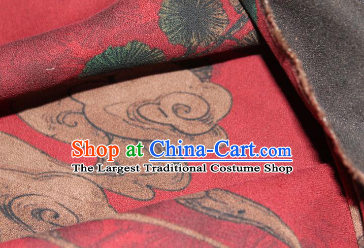 Chinese Classical Cloud Pink Pattern Silk Drapery Traditional Red Gambiered Guangdong Gauze Cheongsam Satin Fabric