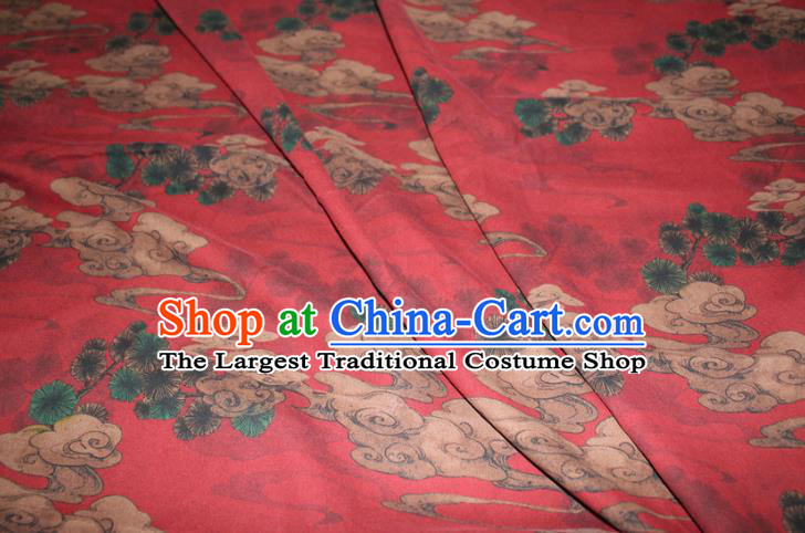 Chinese Classical Cloud Pink Pattern Silk Drapery Traditional Red Gambiered Guangdong Gauze Cheongsam Satin Fabric