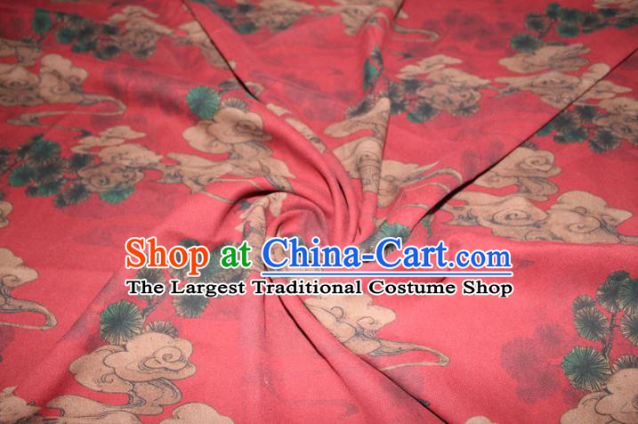 Chinese Classical Cloud Pink Pattern Silk Drapery Traditional Red Gambiered Guangdong Gauze Cheongsam Satin Fabric