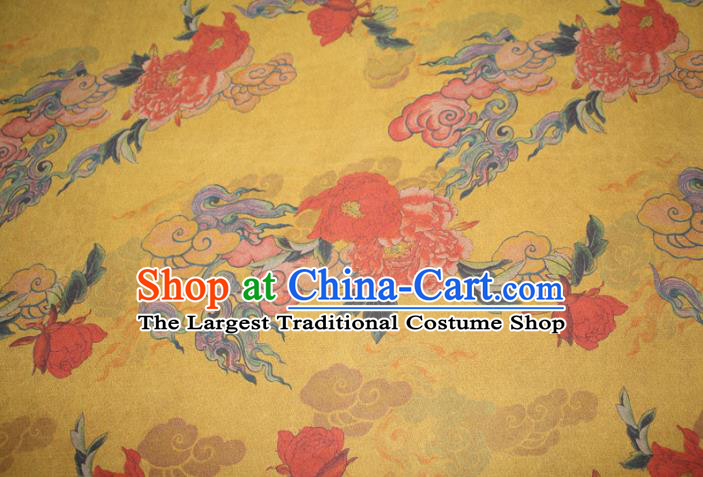 Chinese Classical Cloud Pine Pattern Silk Drapery Traditional Gambiered Guangdong Gauze Cheongsam Yellow Satin Fabric