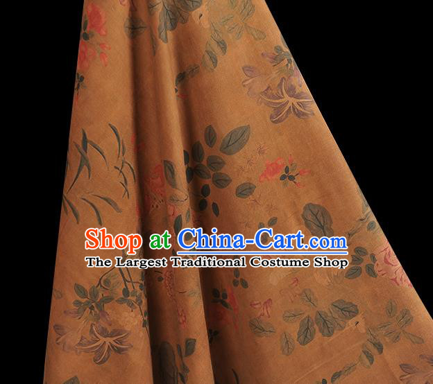 Chinese Classical Peony Flowers Pattern Silk Drapery Traditional Gambiered Guangdong Gauze Cheongsam Ginger Satin Fabric