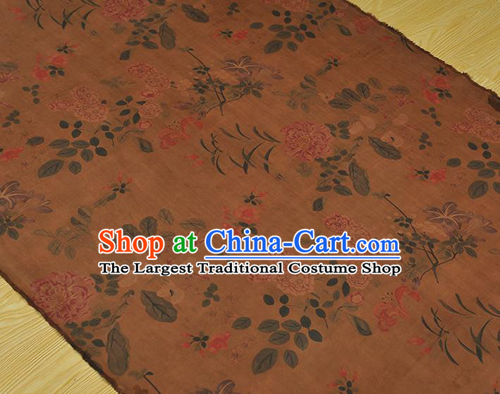 Chinese Classical Peony Flowers Pattern Silk Drapery Traditional Gambiered Guangdong Gauze Cheongsam Ginger Satin Fabric