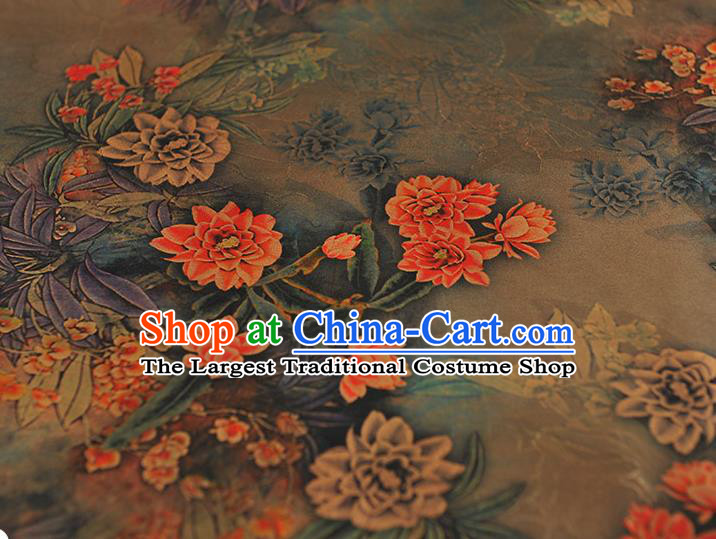 Chinese Classical Flowers Pattern Silk Drapery Traditional Gambiered Guangdong Gauze Cheongsam Light Green Satin Fabric