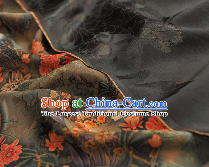 Chinese Classical Flowers Pattern Silk Drapery Traditional Gambiered Guangdong Gauze Cheongsam Light Green Satin Fabric