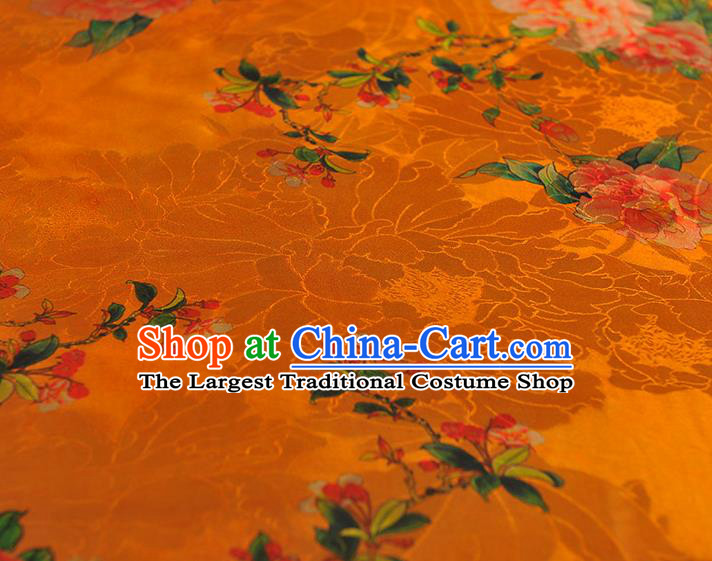 Chinese Classical Begonia Pattern Silk Drapery Traditional Gambiered Guangdong Gauze Cheongsam Jacquard Fabric Orange Satin