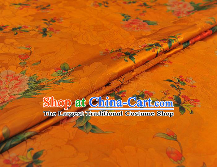 Chinese Classical Begonia Pattern Silk Drapery Traditional Gambiered Guangdong Gauze Cheongsam Jacquard Fabric Orange Satin