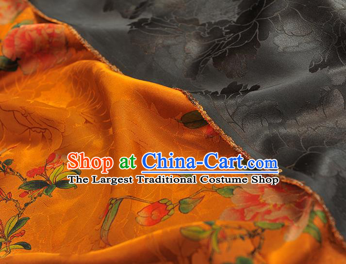 Chinese Classical Begonia Pattern Silk Drapery Traditional Gambiered Guangdong Gauze Cheongsam Jacquard Fabric Orange Satin