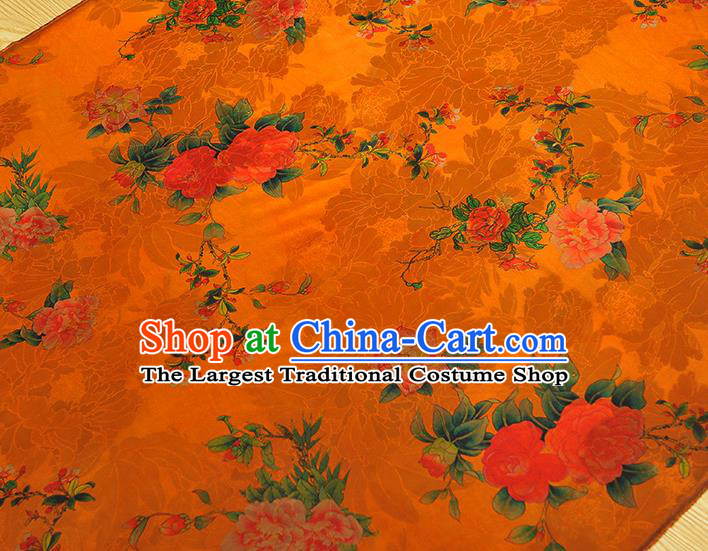 Chinese Classical Begonia Pattern Silk Drapery Traditional Gambiered Guangdong Gauze Cheongsam Jacquard Fabric Orange Satin
