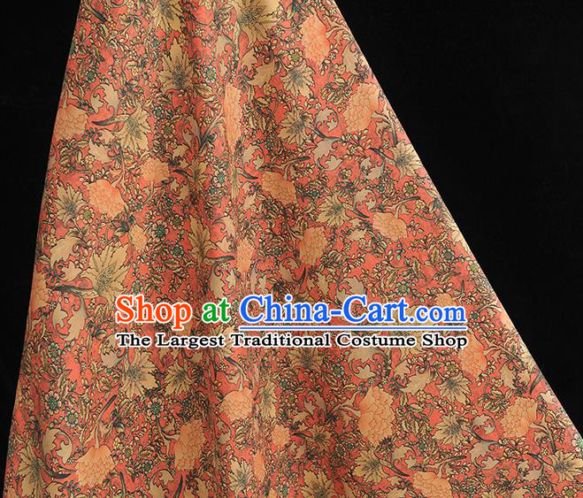 Chinese Classical Flowers Pattern Silk Drapery Traditional Gambiered Guangdong Gauze Cheongsam Jacquard Fabric Red Satin