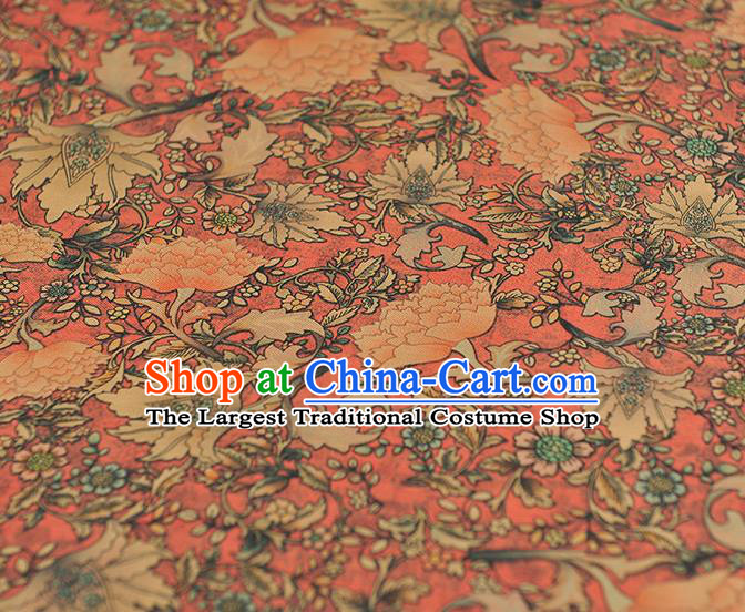 Chinese Classical Flowers Pattern Silk Drapery Traditional Gambiered Guangdong Gauze Cheongsam Jacquard Fabric Red Satin